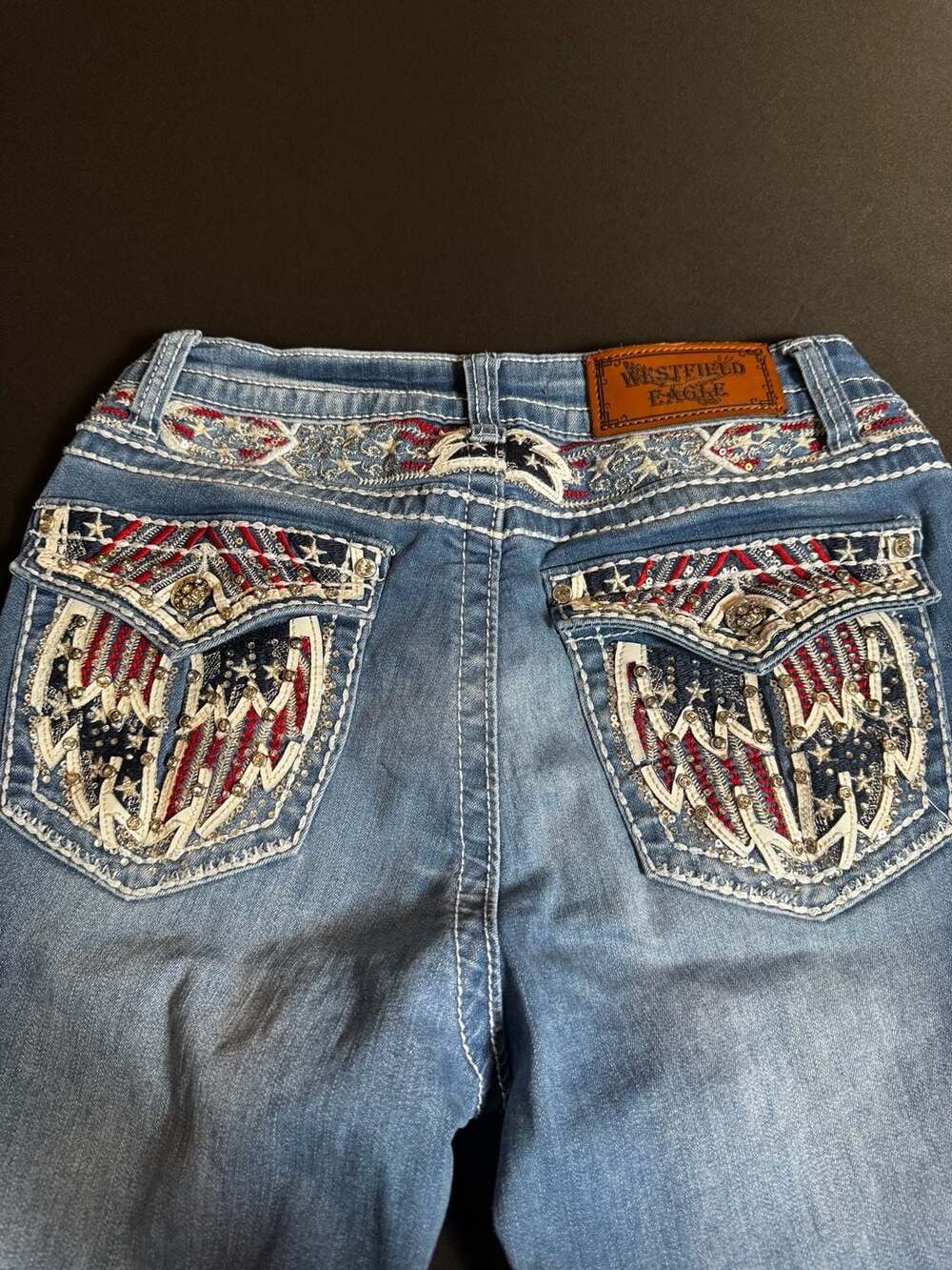 Westfield Eagle Patriotic American Flag Embroidered Denim Shorts Size 9